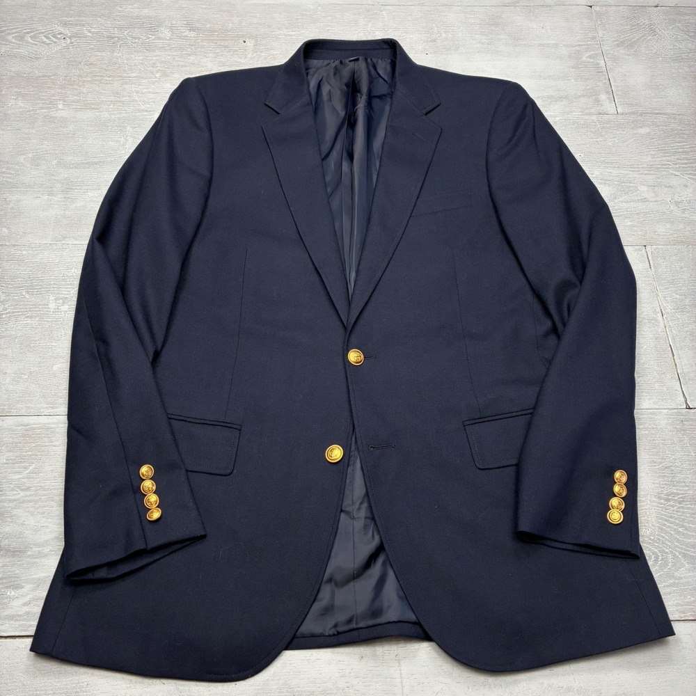 J. Crew Thompson University Blazer Mens 40R Navy Blue Gold Button Sport Coat